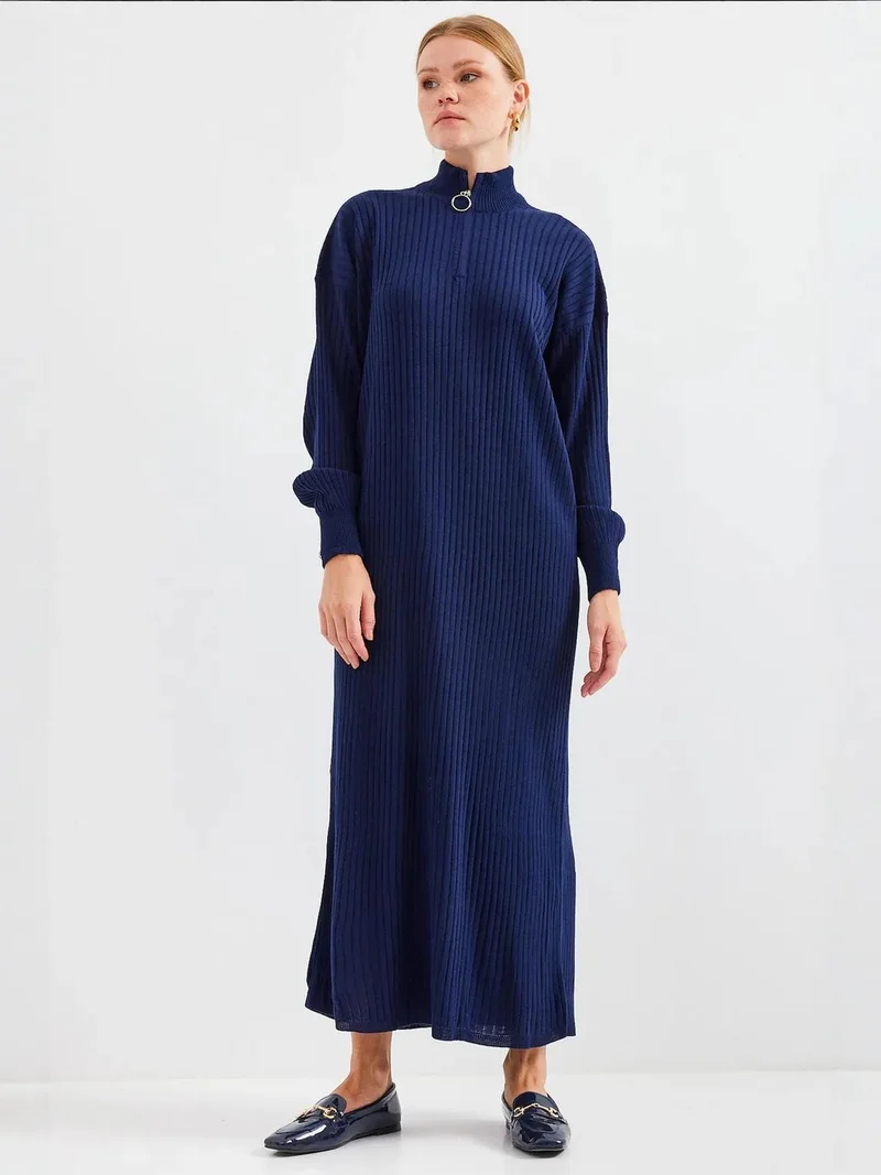 BIG DART BDART Textured Knit Dress with Half Turtleneck and Zipper