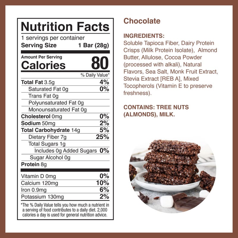 Perfect Keto Mallow Munch, Gluten Free, Cereal Bars, Breakfast Bar, Rice-Free, Low Sugar, Low Carb, Crispy, High Protein Snack, Healthy Snacks, 8g Protein, 2g Net Carbs, Chocolate, 8 Pack - Image 2