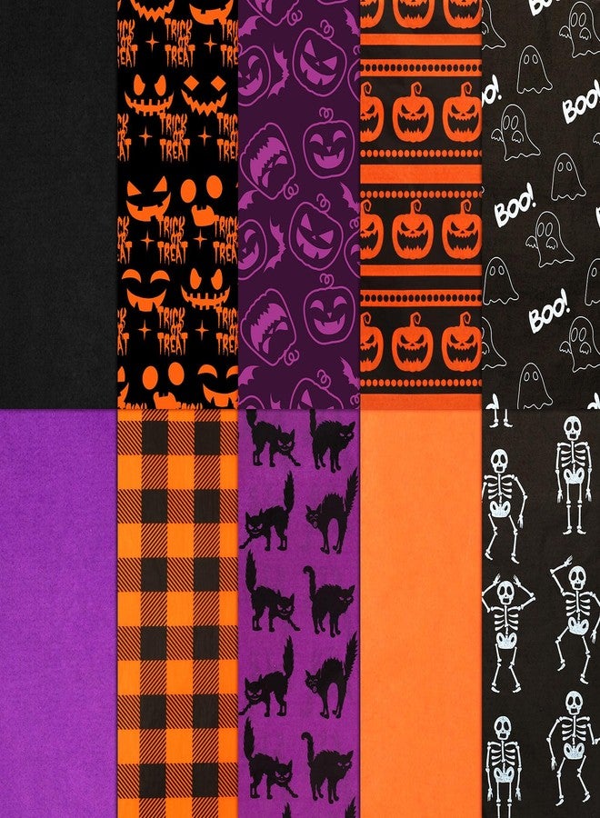 SANNIX 100 Sheets Halloween Tissue Paper Black Orange Wrapping Paper with Cobweb Bat Ghost Pumpkin Pattern for Halloween DIY Crafts Fall Holiday Decoration Gift Packing 19.7 ×13.8 Inch (10 Patterns - Image 1