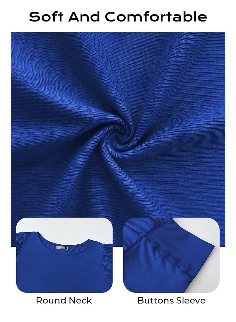 DOROSE Blouses for Women Tops Short Sleeve Shirts Puff Sleeve Summer(Blue, XL) - Image 4