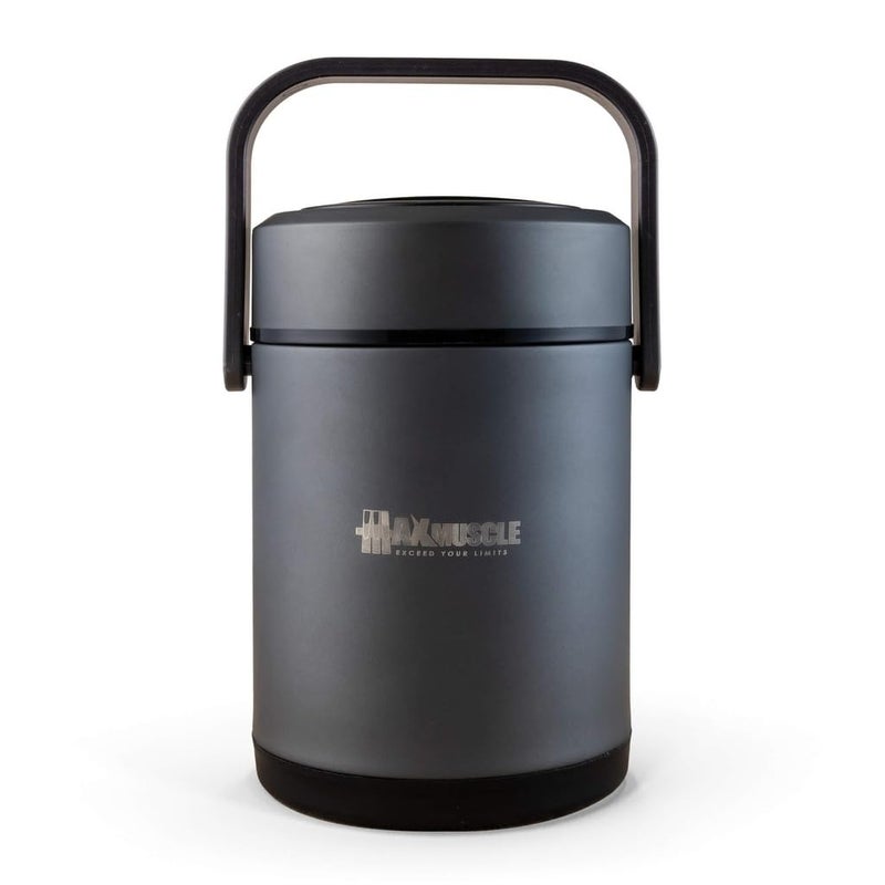Max Muscle Vacuum Insulated Stainless Steel Lunch Box, 2 Litre Capacity, Black