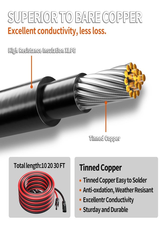 energeaster 10AWG Solar Cable with Pair of Connectors Solar Panel Adaptor Kit Tool, Extension Cable,10 Gauge Wire,Red and Black(20FT Red + 20FT Black) - Image 2