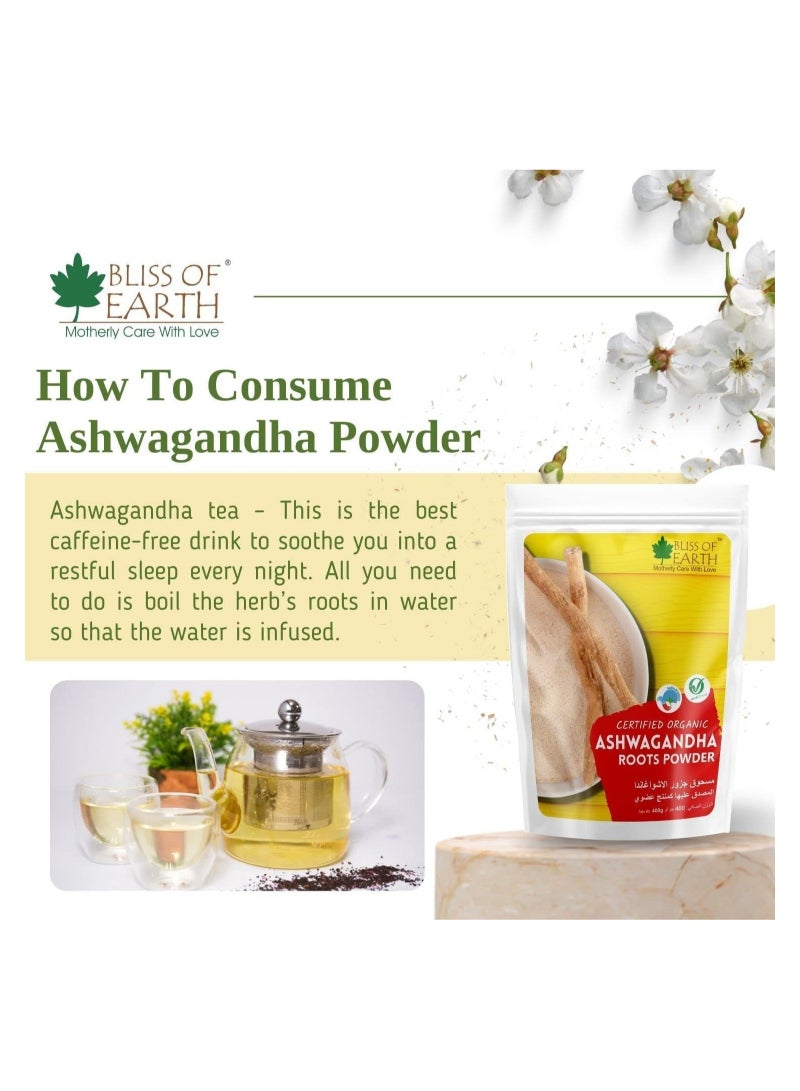 BLISS OF EARTH 4x100gm Ashwagandha Root Powder Organics Certified Withania Somnifera Helps To Promotes Better Strength and Stamina - Image 4