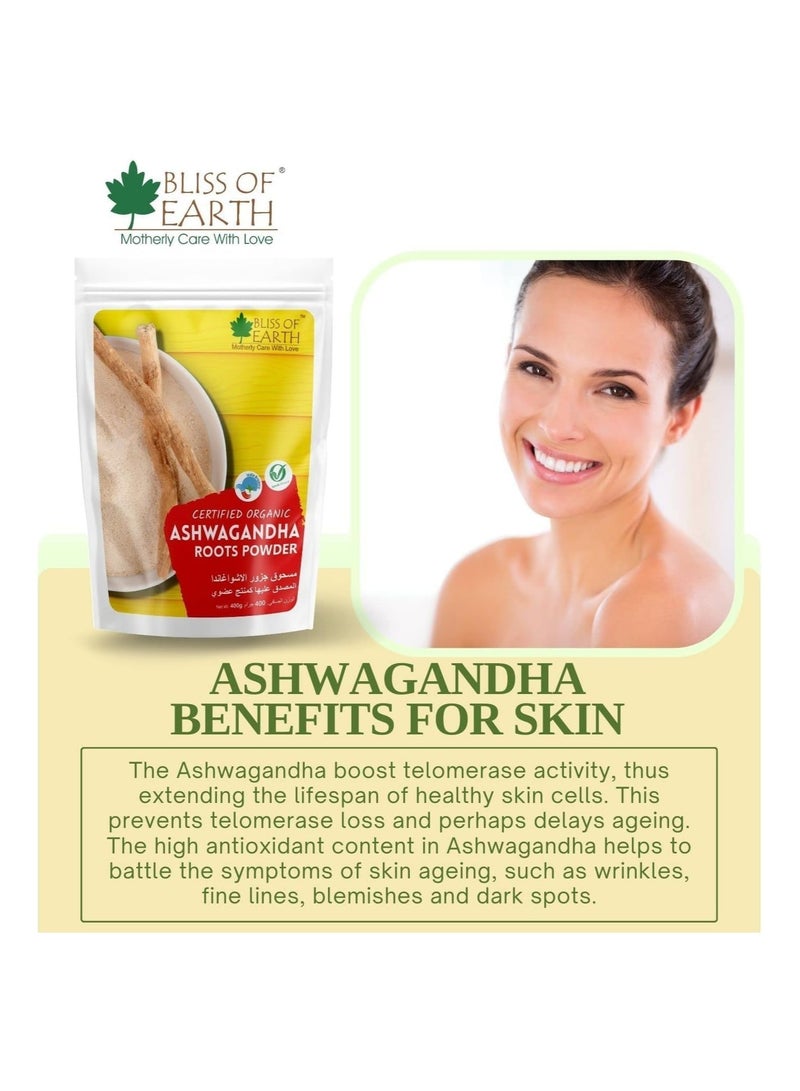 BLISS OF EARTH 4x100gm Ashwagandha Root Powder Organics Certified Withania Somnifera Helps To Promotes Better Strength and Stamina - Image 5