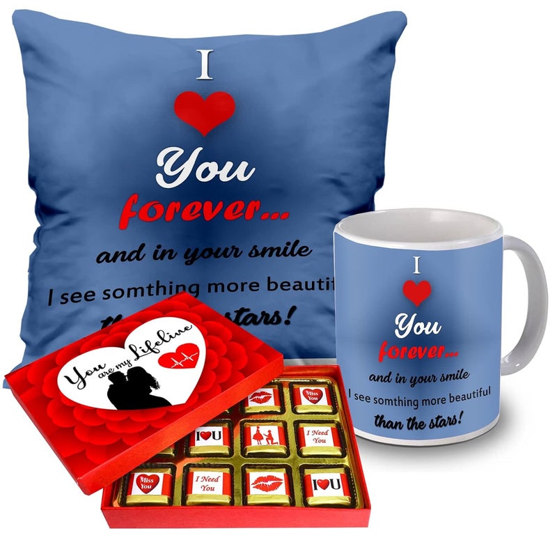 Midiron Midiron Romantic Gift for Girlfriend Valentines Day Gifts Chocolate with Cushion and Coffee Mug Birthday Gifts for Wife Gift for Husband Birthday Special Pack 3