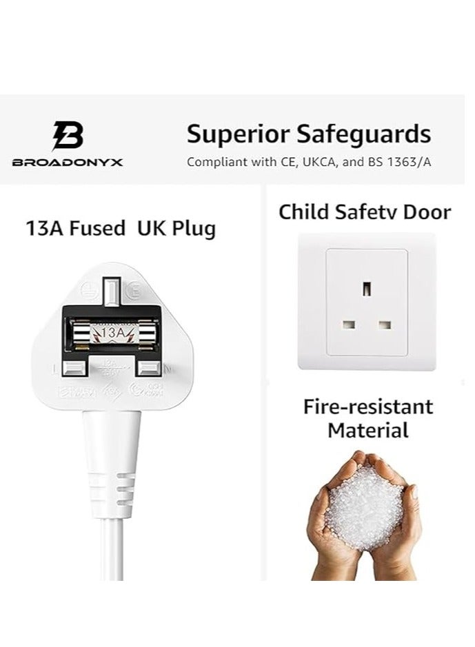 Broadonyx Tower Extension Socket 3M | 8 Universal Outlets + 2 USB + 1 Type-C 20W PD Fast Charging | Surge Protector & Heat-Resistant Power Strip for Home, Office, Majlis | Keep Your Devices Safe, Organized & Always Charged - Image 4