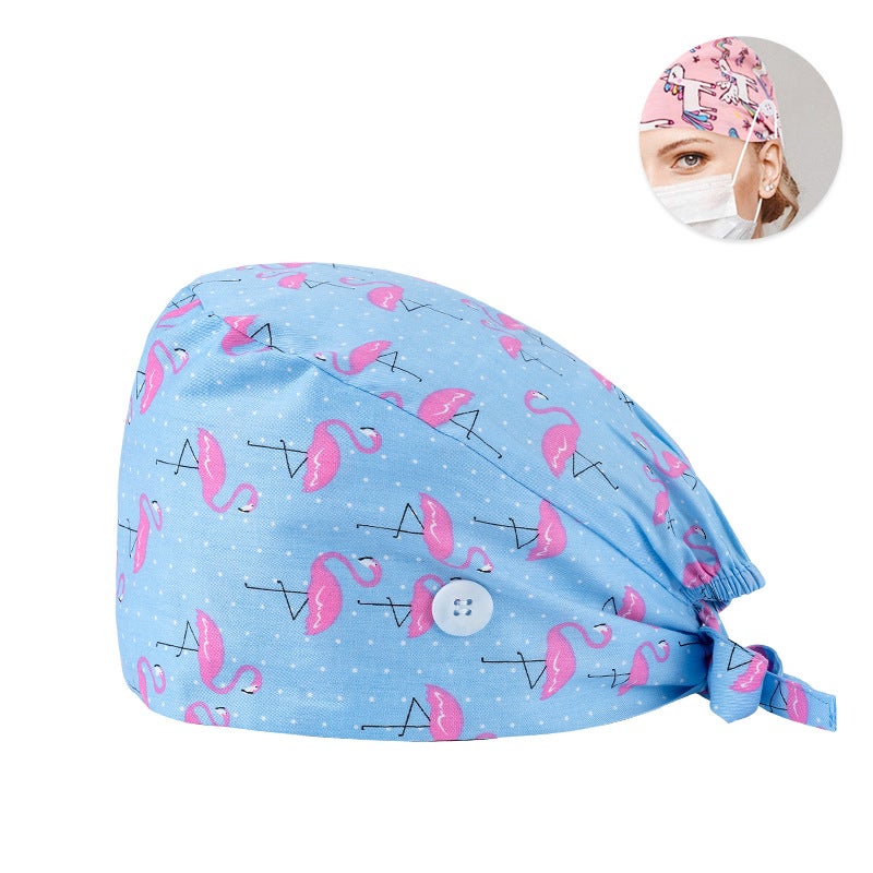 Surgical Cap Frosted Cap Women'S Pure Cotton Surgical Tie-Up Printed Nurst'S Cap New Buckle Men'S Dental And Dental Work Cap - Image 1