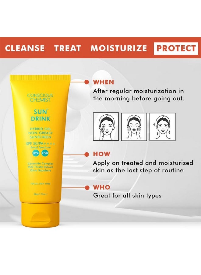 كيميائي واعي - واقي الشمس Conscious Chemist® SPF 50 PA++++ | 100 جرام | واقي من الشمس للبشرة الدهنية، جل واقي من الشمس، واقي من الشمس يحتوي على سيراميد، مستخلص شوك الحليب وسكوالين الزيتون، خفيف الوزن، لجميع أنواع البشرة - مشروب شمسي - Image 1