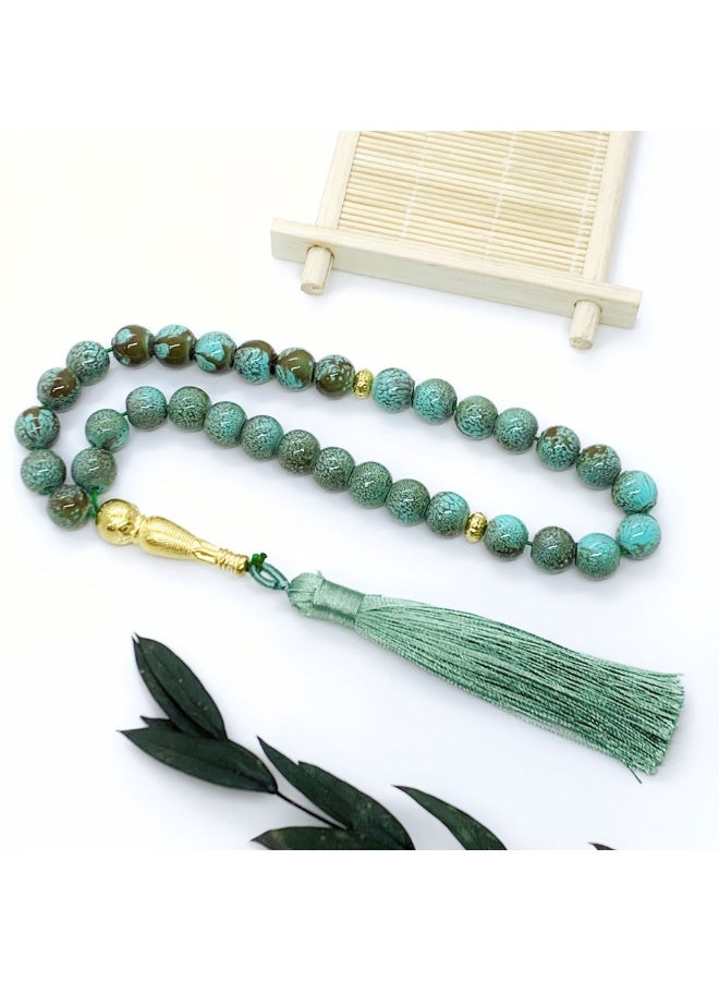 NIBEMINENT 33 Muslim Prayer Beads Light Blue Gray Flowers/10mm