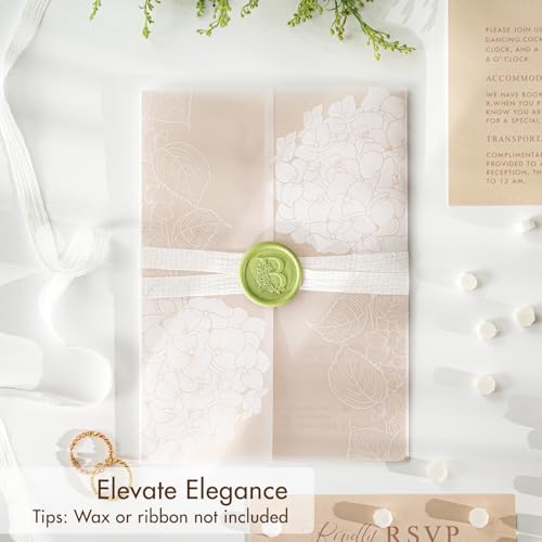 AZAZA 50 Pack Pre-Folded Vellum Jackets for 5x7 Invitations,AZAZA Elegant Translucent Invitation Sleeves,115GSM Vellum Jackets 5x7, Wedding Invitation Accessories, for Weddings Birthdays, Hydrangea Floral - Image 3