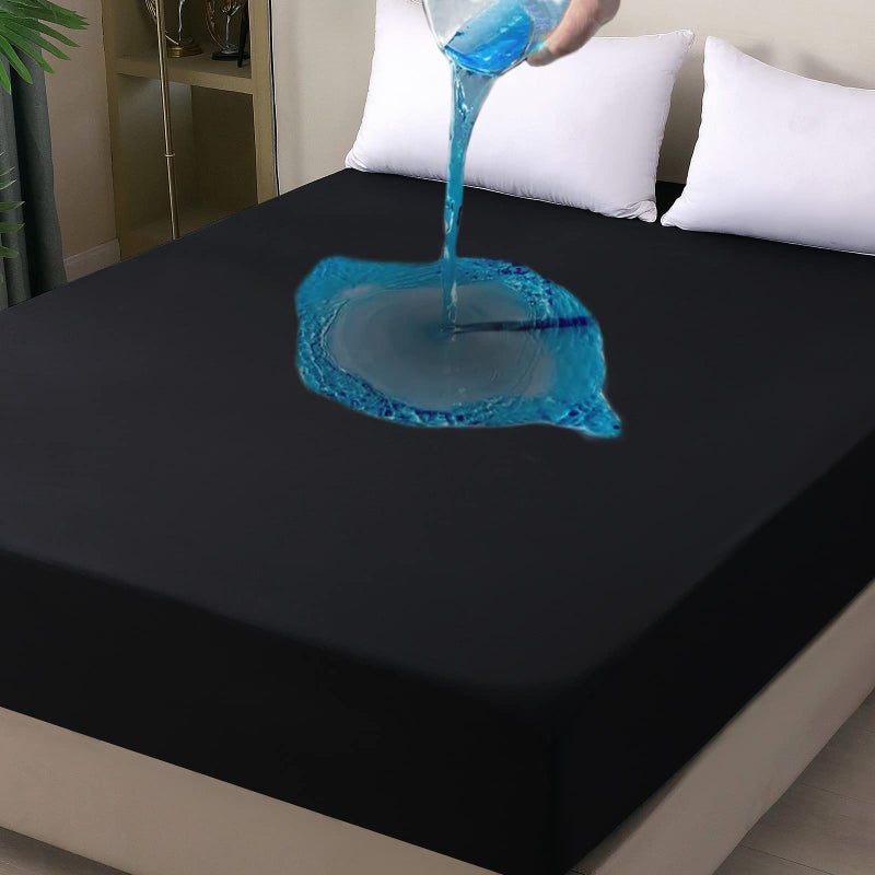 Waterproof Mattress Protector Queen Fitted Sheet Style Breathable Mattress Cover with Deep Pocket Fits Up to 18 Machine Washable Noiseless Bed Cover for Kids Adults Pets Black 60 X 80