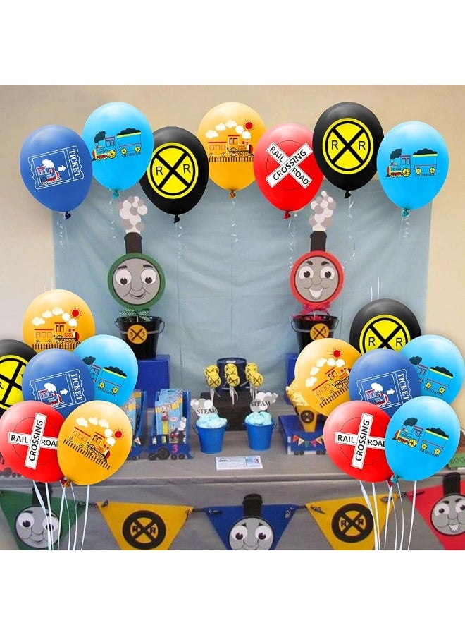 PANTIDE 52 Pcs Railroad Crossing Train Balloons Set 12 Inches Latex Balloons Bouquet with Ribbon Railway Choo Choo Steam Train Traffic Sign Party Decorations Supplies for Kids Birthday Baby Shower - Image 2