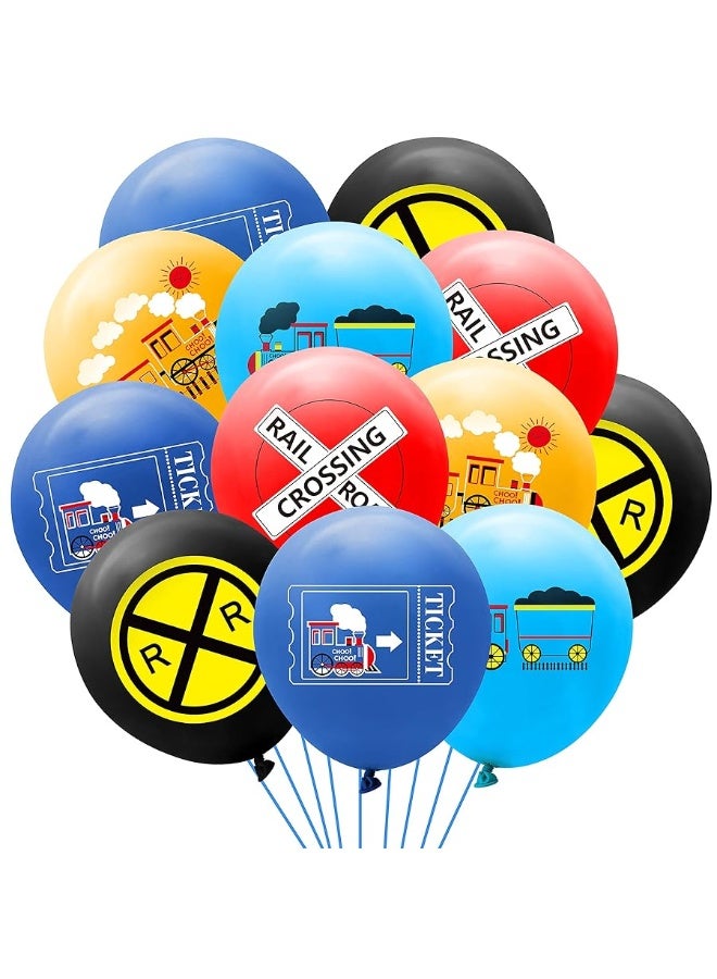 PANTIDE 52 Pcs Railroad Crossing Train Balloons Set 12 Inches Latex Balloons Bouquet with Ribbon Railway Choo Choo Steam Train Traffic Sign Party Decorations Supplies for Kids Birthday Baby Shower - Image 1