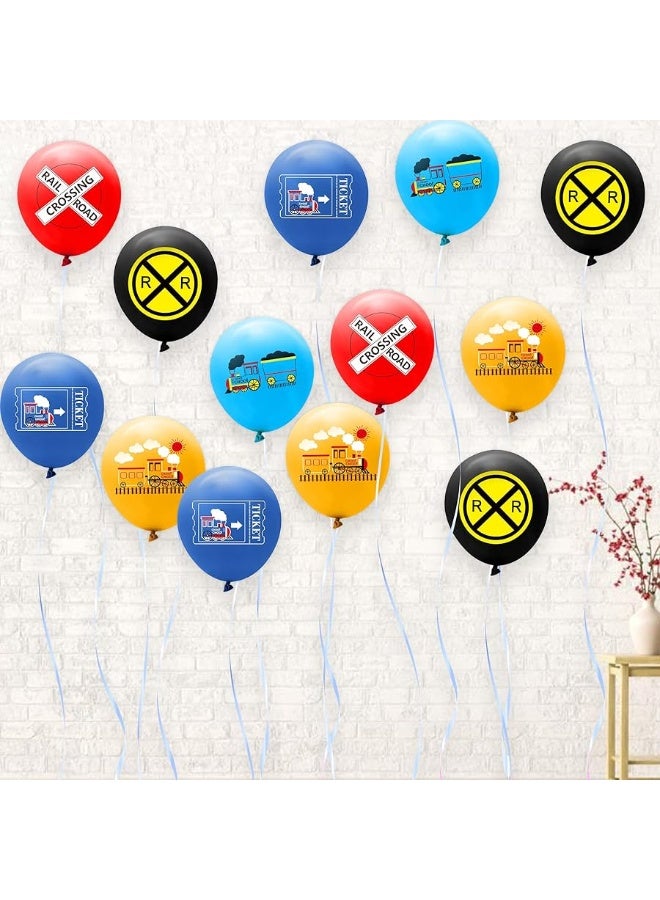 PANTIDE 52 Pcs Railroad Crossing Train Balloons Set 12 Inches Latex Balloons Bouquet with Ribbon Railway Choo Choo Steam Train Traffic Sign Party Decorations Supplies for Kids Birthday Baby Shower - Image 3