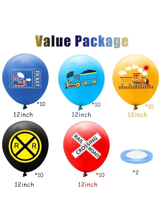 PANTIDE 52 Pcs Railroad Crossing Train Balloons Set 12 Inches Latex Balloons Bouquet with Ribbon Railway Choo Choo Steam Train Traffic Sign Party Decorations Supplies for Kids Birthday Baby Shower - Image 4