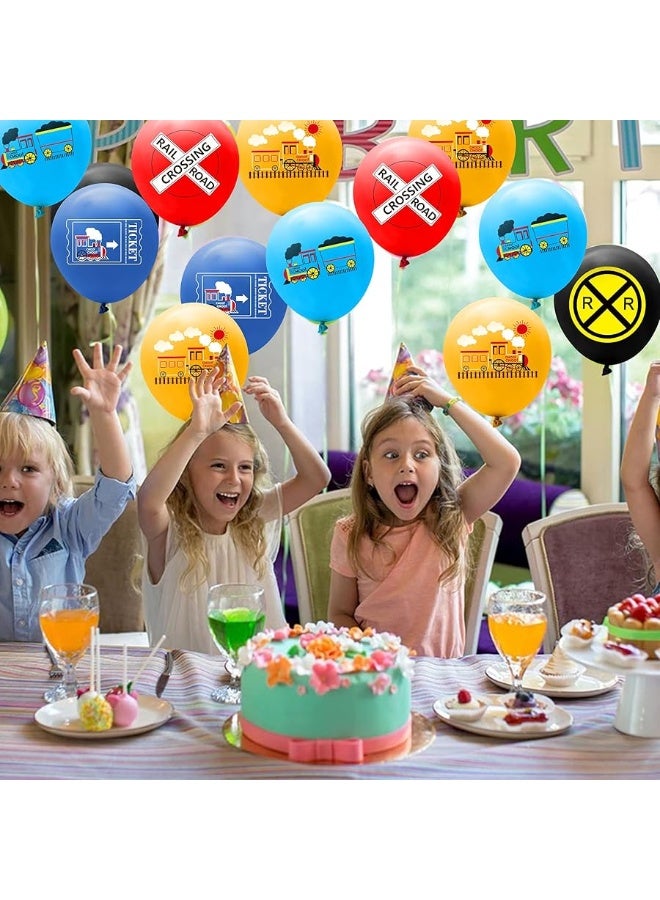 PANTIDE 52 Pcs Railroad Crossing Train Balloons Set 12 Inches Latex Balloons Bouquet with Ribbon Railway Choo Choo Steam Train Traffic Sign Party Decorations Supplies for Kids Birthday Baby Shower - Image 5