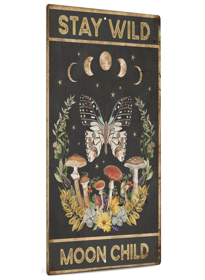 Putuo Decor Mushroom Metal Signs, Retro Hippie Room Decor, Stay Wild Moon Flower Wall Decor for Bedroom, Bathroom, 12 x 8 Inches - Image 1