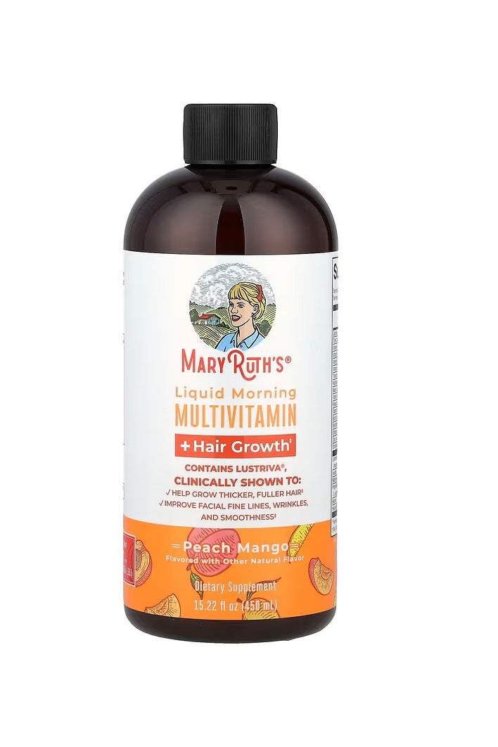 MaryRuth's, Liquid Morning Multivitamin + Hair Growth, Peach Mango, 15.22 fl oz (450 ml) - Image 1