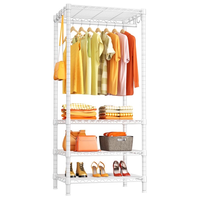 Ulif H4 Mini Portable Closet 4 Tiers Freestanding Clothing Garment Rack for Small Space Metal Clothes Wardrobe System for Bedroom 236 W x 14 D x 764 H Load 502 lbs White