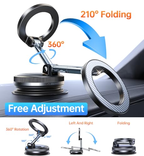 Coolpow【Newest Vacuum Magnetic Phone Holder for Car Phone Holder Mount【Movable Vacuum Suction】 Magsafe Car Mount Cell Phone Holders for Your Car Accessories for Women Men for iPhone 17 16 15 14 Kits - Image 5