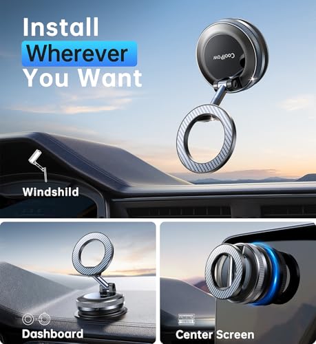 Coolpow【Newest Vacuum Magnetic Phone Holder for Car Phone Holder Mount【Movable Vacuum Suction】 Magsafe Car Mount Cell Phone Holders for Your Car Accessories for Women Men for iPhone 17 16 15 14 Kits - Image 2