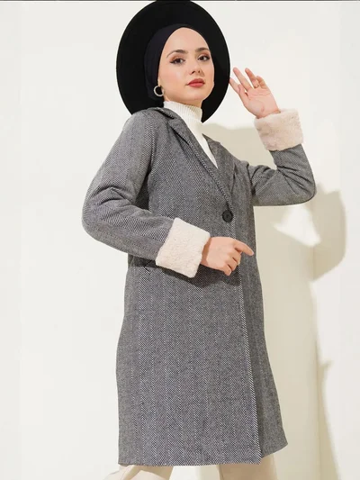 بيغ دارت BDART Herringbone Pattern Wool-Acrylic Coat with Shawl Collar