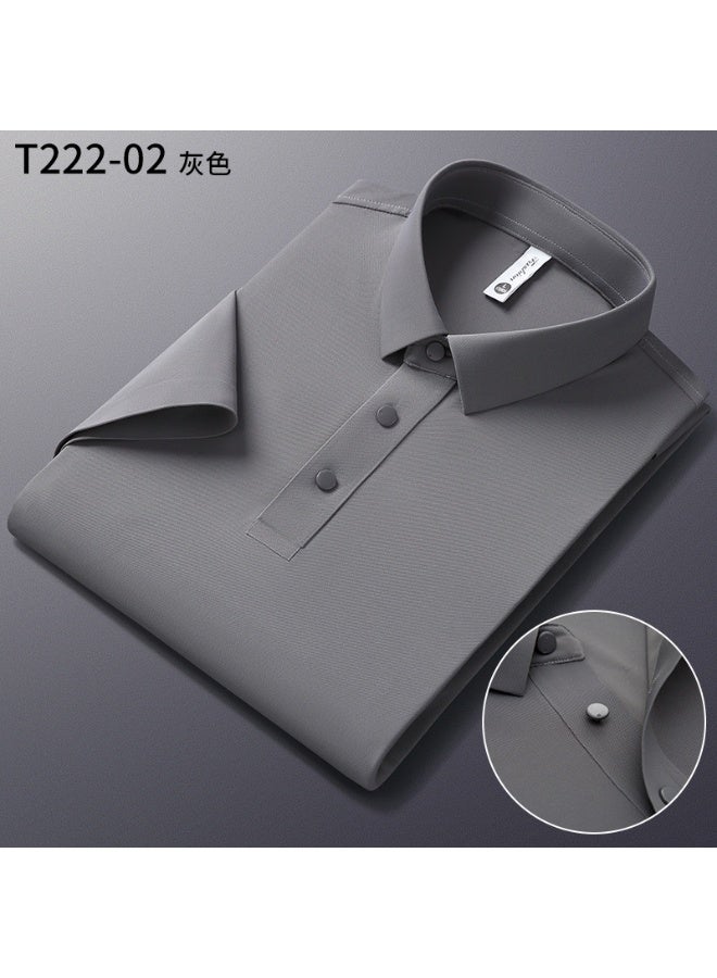 Silk Short Sleeve Polo Shirt Men's Summer Thin Pure Color Middle-aged Collar True Silk T-shirt  - Image 1