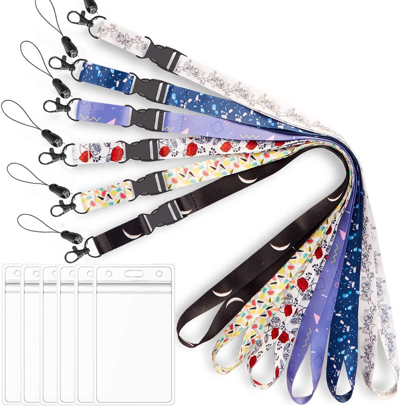 Foshine Lanyard with Badge Holder 6 Pack Neck Lanyards White Black for Office Cruise Keys Women Men Waterproof - Image 1