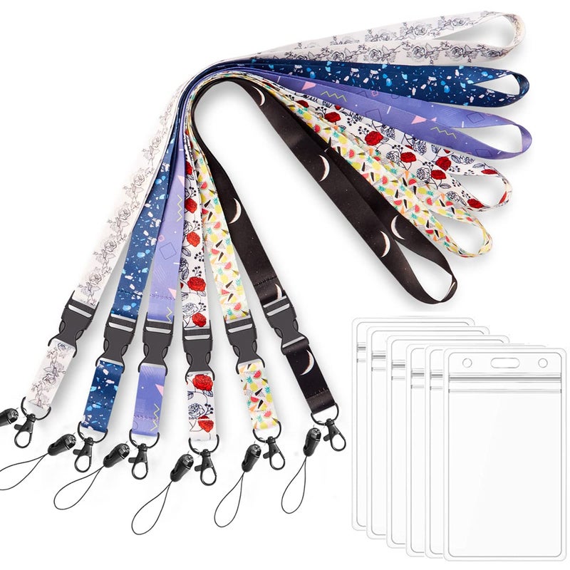 Foshine Lanyard with Badge Holder 6 Pack Neck Lanyards White Black for Office Cruise Keys Women Men Waterproof - Image 4