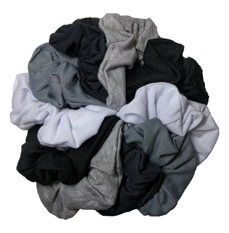 Cotton Scrunchie Set Set of 10 Soft Cotton Scrunchies Grey Black and White