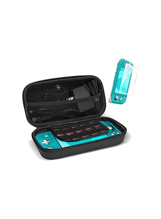 بروماس حافظة نينتندو سويتش لايت مع واقي شاشة، حقيبة حمل للسفر ذات هيكل صلب 2 في 1 مجموعة ملحقات لنينتندو سويتش لايت 2019 مع 10 حاملات بطاقات ألعاب - أسود - Image 1