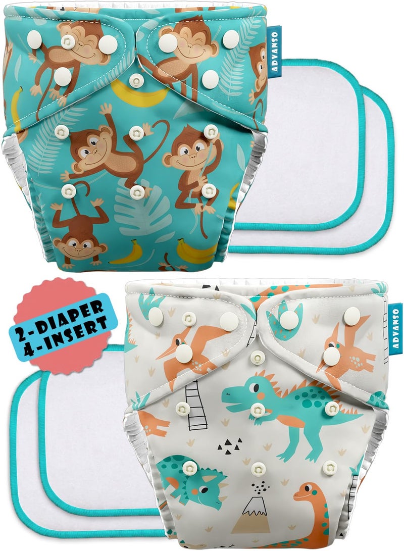 Advanso Leakage Proof cloth diapers for babies, high absorbent 2 reusable diaper 4 insert pad combo pack washable cloth diaper free size 5-18kg adjustable pocket cover 61 - Image 1