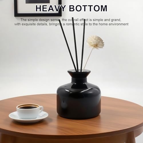 Quupy 200ml Empty Glass Diffuser Bottle Round Aromatherapy Jar Container Essential Oil Perfume Fragrance Accessories for DIY Replacement Sticks Crafts Decor Black - Image 4