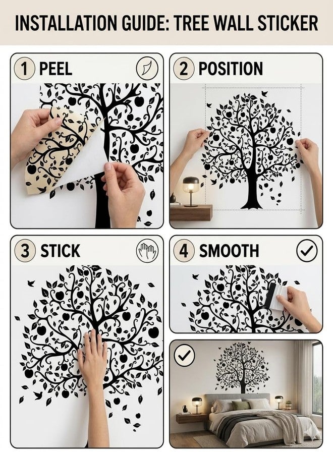 ARWY Tree Apple Fruits Wall Sticker for Bedroom & Living Room | Large Nature Wall Decal | Removable Waterproof Vinyl Wall Sticker for Home Decor (60 x 70 cm, Black) - Image 4