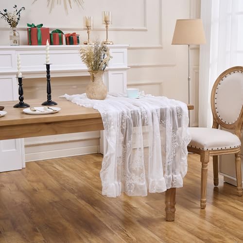 Raedan White Floral Embroidered Lace Square Tablecloth 55”x55” Vintage Table Cover (White, 55”x55”, Square) - Image 4