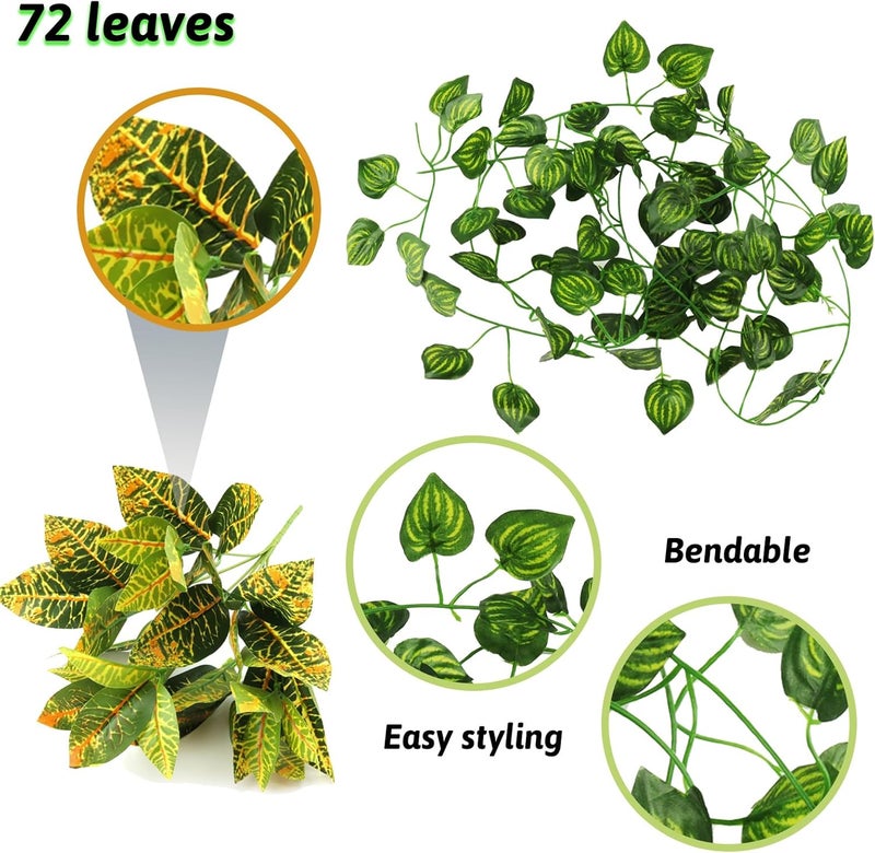 QUOZUO Bearded Dragon Hammock Reptile Hide decor, Leopard Gecko Tank Accessories Reptile Hammock with Jungle Climbing Vines Hanging Plants Artificial Leaves for Chameleon, Lizards, Gecko, Snakes - Image 2