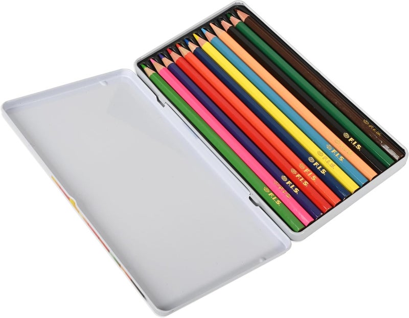 FIS® Colored Pencils, 12 Assorted Colors Per Tin Box, Pack in Metal Box, Wooden Pencils, Packet of 12 Tin Boxes(144 Pencils)-FSCK12MN - Image 2