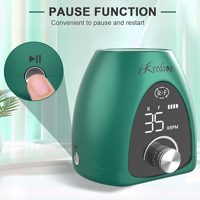 Kredioo Professional Electric Nail Drill Machine 35000RPM Electric Nail Files for Acrylic Nails Gel Nails Manicure Pedicure Salon E File Kit with Pause Button LED Display 36W UK Plug Rose Pink - Image 5