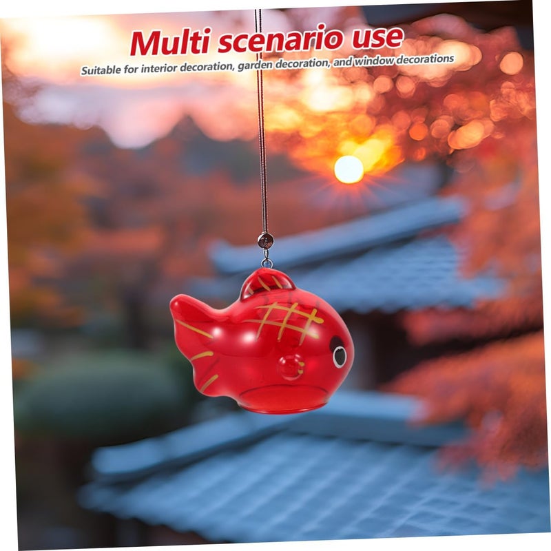 2pcs Red Glass Fish Wind Chimes - Cute Small Fish Windchime Ornament - Japanese Wind Bell Home Decor for Window Garden Outdoor Decoration - Image 5
