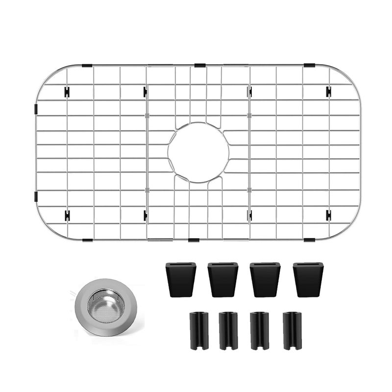 Sink Protectors for Kitchen Sink 26 x14 Stainless Steel Sink Protector for Round Corner Sink with Center Hole Sink Rack for Bottom of Sink with Sink Strainers Separable 26 x 14 Center Drain