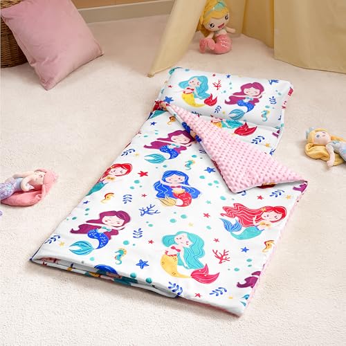 JOIEDOMI Toddler Sleeping Bag for Kids 55x30 Nap Mat with Removable Pillow and Minky Blanket for Toddler Ages 37 Roll Up Kids Sleeping Bag for Boys Girls Kindergarten Daycare Sleepover Mermaid - Image 5