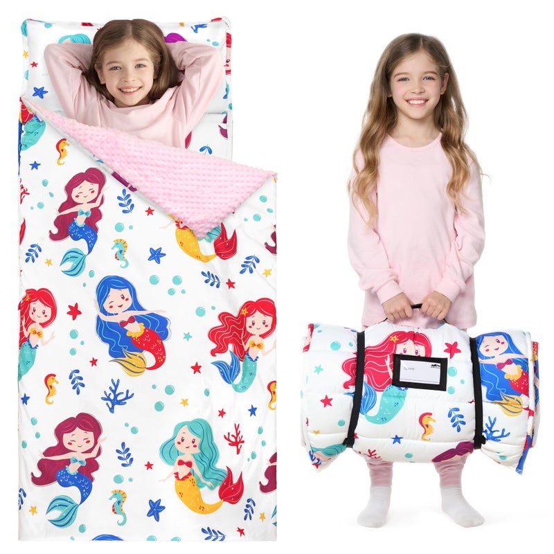 JOIEDOMI Toddler Sleeping Bag for Kids 55x30 Nap Mat with Removable Pillow and Minky Blanket for Toddler Ages 37 Roll Up Kids Sleeping Bag for Boys Girls Kindergarten Daycare Sleepover Mermaid - Image 2
