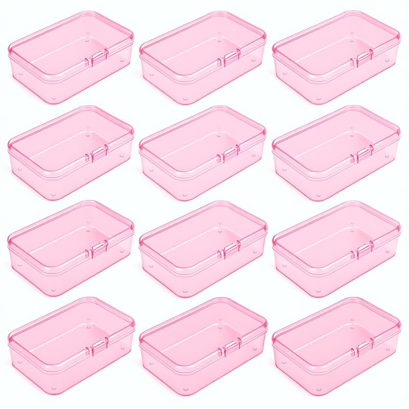 Goodma 12 Pieces Mini Rectangular Plastic Boxes Empty Storage Organizer Containers with Hinged Lids for Small Items and Other Craft Projects (Pink, 3.3 x 2.2 x 1 inch) - Image 1