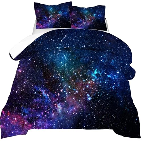 kxry Blue Purple 3D Galaxy Comforter Set Twin Size Outer Space Starry Sky Universe Bedding Sets for Girls Teens Kids 1 Comforter 1 Pillow Case - Image 1