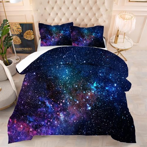 kxry Blue Purple 3D Galaxy Comforter Set Twin Size Outer Space Starry Sky Universe Bedding Sets for Girls Teens Kids 1 Comforter 1 Pillow Case - Image 3