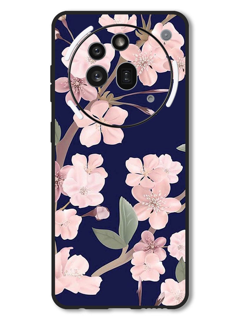 Theodor Case Compatible with Nothing Phone 3a Pro Protection Shockproof Bumper Cover Pink Flowers In Blue Background - Image 1