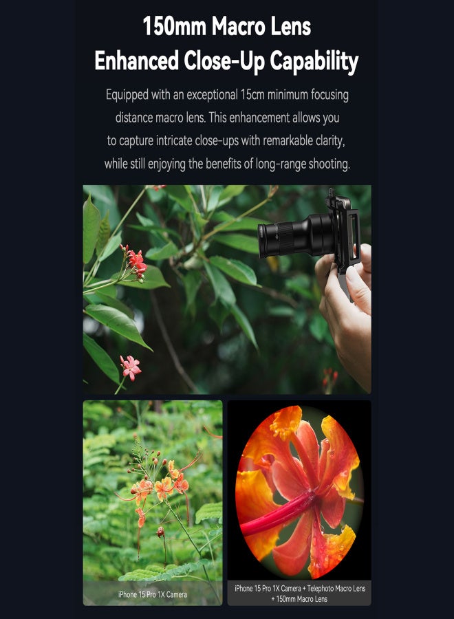 APEXEL APL-TM6 Mobile Phone Telephoto Macro Lens Kit 6X Telephoto Lens + 150mm Macro Lens with Universal Phone Mount Storage Bag for Hiking Camping Wildlife Observation Compatible with iPhone 16/15/14/13 - Image 5