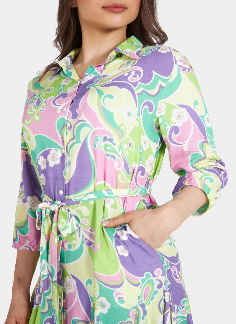 Couturelabs Green Purple Printed Midi Dress
