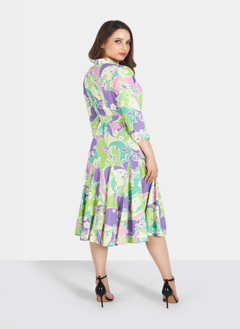 Couturelabs Green Purple Printed Midi Dress