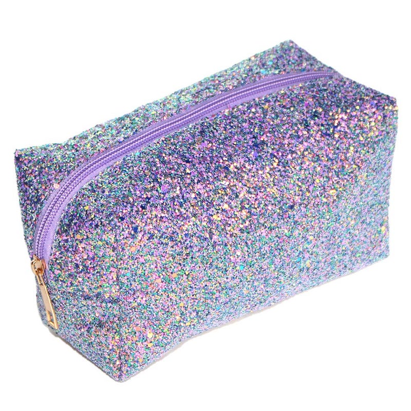 KisSealed Colorful Glitter Shine Cosmetic Pouch Waterproof Zipper Handbag Carry Case Organizer Travel Case (purple) - Image 1